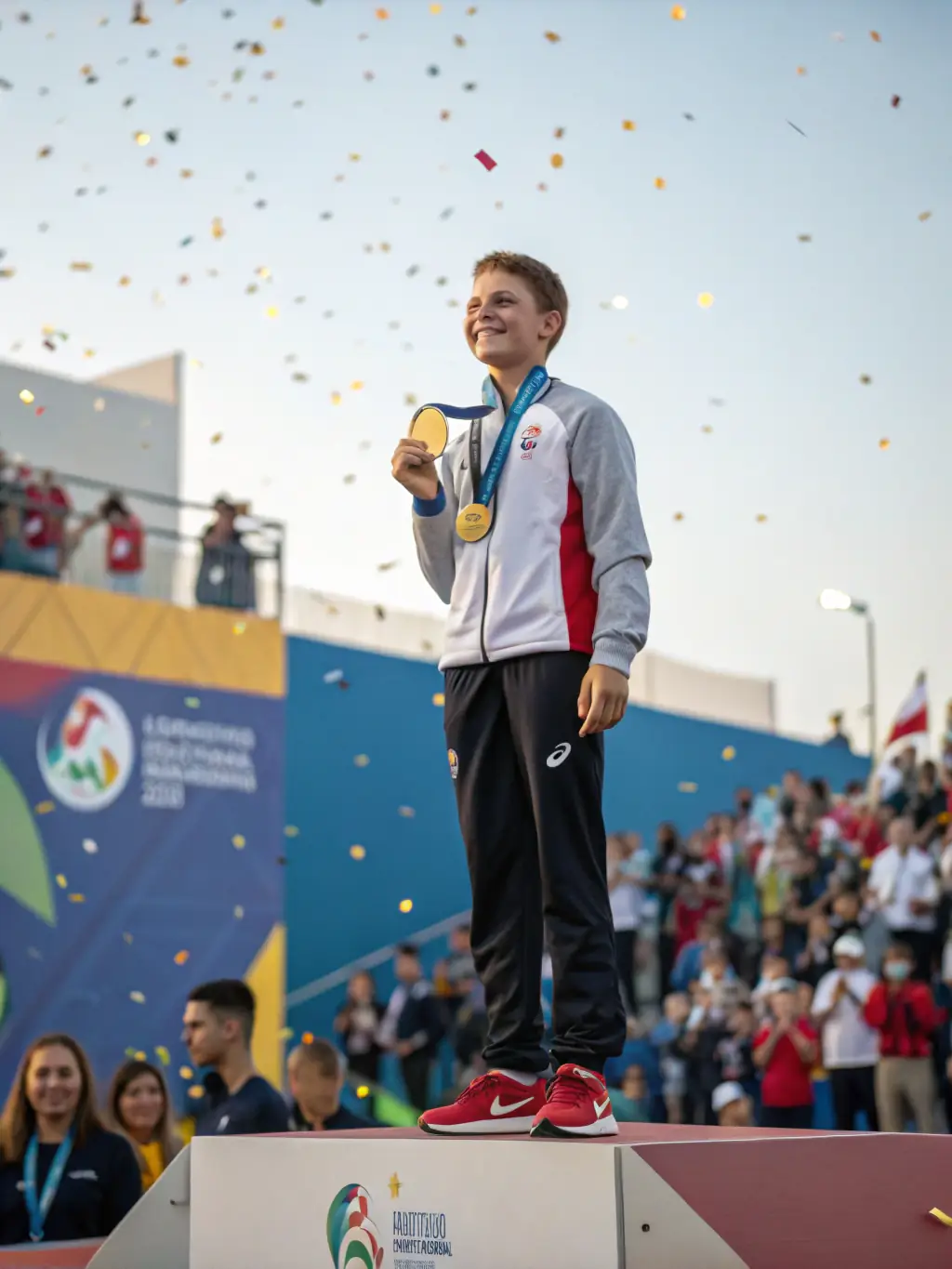 A young judoka receiving a medal at a local tournament, highlighting the club's commitment to fostering achievement and personal growth.
